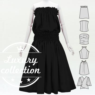 Hula Solid Blouse & Pa'u Set-Up / Luxury Collection / Black / J3178bk