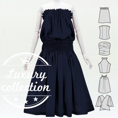 Hula Solid Blouse & Pa'u Set-Up / Luxury Collection / Dark Blue / J3178dbl