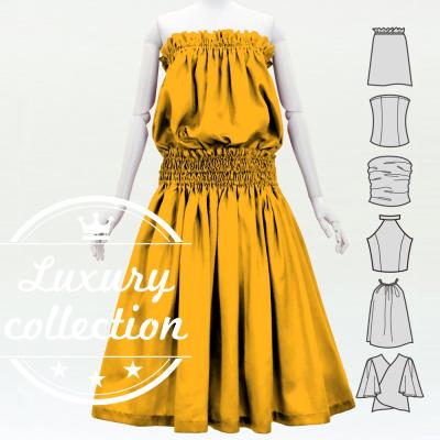 Hula Solid Blouse & Pa'u Set-Up / Luxury Collection / Dark Yellow / J3178dye