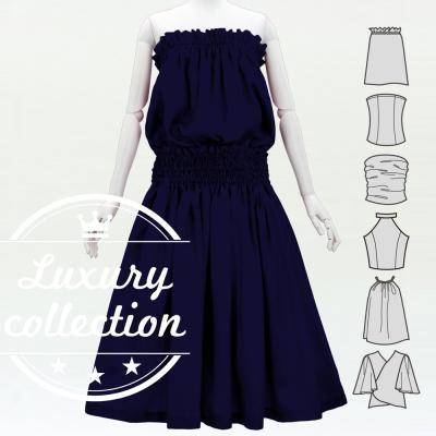 Hula Solid Blouse & Pa'u Set-Up / Luxury Collection / Navy / J3178nv