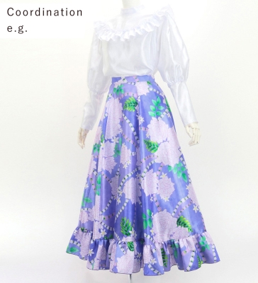 Hula Long Frill Shantung Circular Skirt with Lokelani Print / Purple / J3183