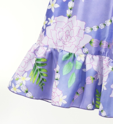 Hula Long Frill Shantung Circular Skirt with Lokelani Print / Purple / J3183
