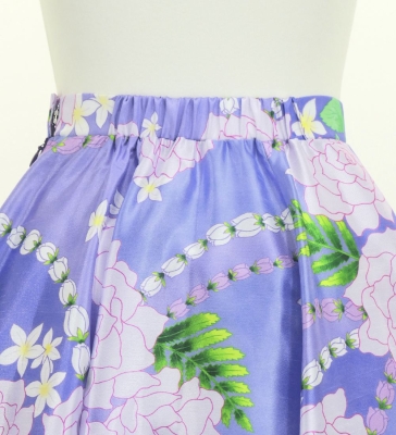 Hula Long Frill Shantung Circular Skirt with Lokelani Print / Purple / J3183