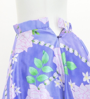 Hula Long Frill Shantung Circular Skirt with Lokelani Print / Purple / J3183