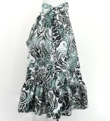 Hula Wrap Skirt with Frills / Kahiko & Honu / White & Black / J3189
