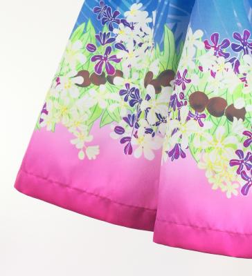 Hula Shantung Pa'u Skirt with Kukui Flower & Kukui Nut Lei Print / Luxury Collection / Blue / J3193bl