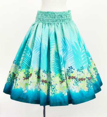 Hula Shantung Pa'u Skirt with Kukui Flower & Kukui Nut Lei Print / Luxury Collection / Light Blue / J3193lbl
