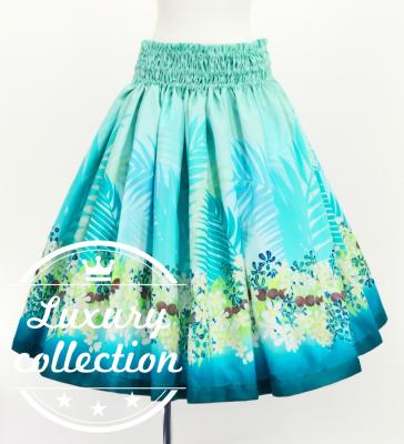 Hula Shantung Pa'u Skirt with Kukui Flower & Kukui Nut Lei Print / Luxury Collection / Light Blue / J3193lbl