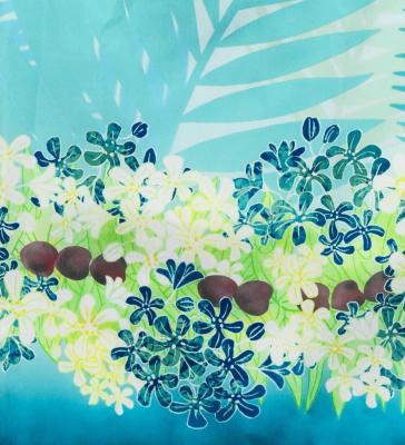 Hula Shantung Pa'u Skirt with Kukui Flower & Kukui Nut Lei Print / Luxury Collection / Light Blue / J3193lbl