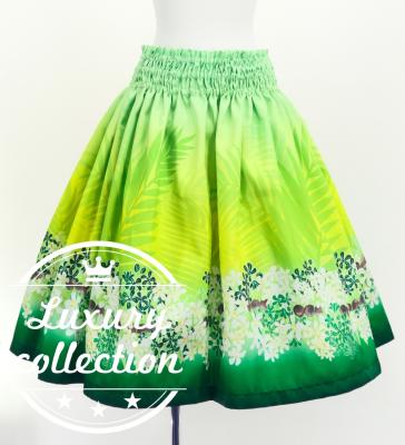 Hula Shantung Pa'u Skirt with Kukui Flower & Kukui Nut Lei Print / Luxury Collection / Light Green / J3193lgr