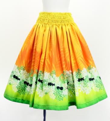 Hula Shantung Pa'u Skirt with Kukui Flower & Kukui Nut Lei Print / Luxury Collection / Orange / J3193or