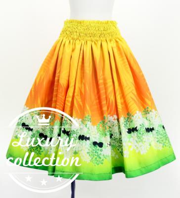 Hula Shantung Pa'u Skirt with Kukui Flower & Kukui Nut Lei Print / Luxury Collection / Orange / J3193or
