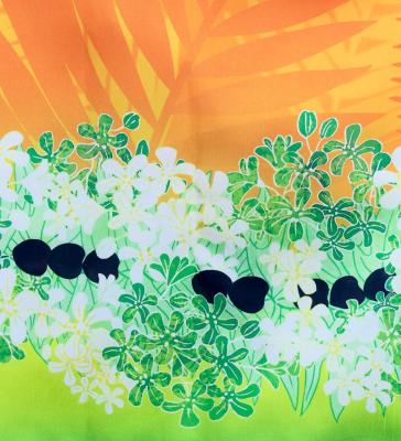 Hula Shantung Pa'u Skirt with Kukui Flower & Kukui Nut Lei Print / Luxury Collection / Orange / J3193or