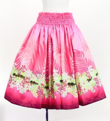 Hula Shantung Pa'u Skirt with Kukui Flower & Kukui Nut Lei Print / Luxury Collection / Pink / J3193pi