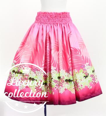 Hula Shantung Pa'u Skirt with Kukui Flower & Kukui Nut Lei Print / Luxury Collection / Pink / J3193pi