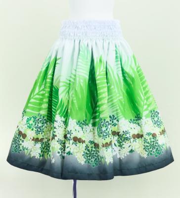 Hula Shantung Pa'u Skirt with Kukui Flower & Kukui Nut Lei Print / Luxury Collection / White / J3193wh