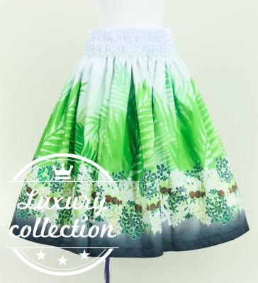 Hula Shantung Pa'u Skirt with Kukui Flower & Kukui Nut Lei Print / Luxury Collection / White / J3193wh