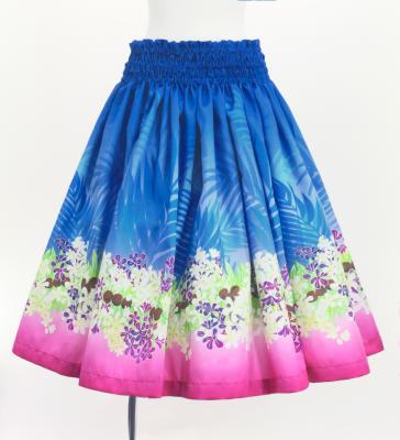 Hula Blouse & Pa'u Set-Up with Kukui Flower & Kukui Nut Lei Print / Luxury Collection / Blue / J3194bl