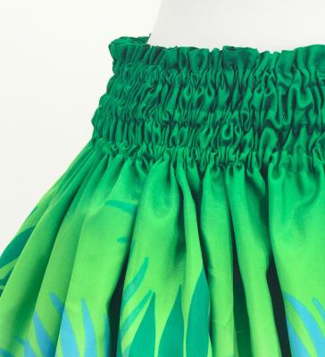 Hula Blouse & Pa'u Set-Up with Kukui Flower & Kukui Nut Lei Print / Luxury Collection / Green / J3194gr