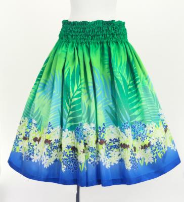 Hula Blouse & Pa'u Set-Up with Kukui Flower & Kukui Nut Lei Print / Luxury Collection / Green / J3194gr