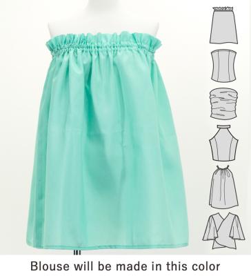 Hula Blouse & Pa'u Set-Up with Kukui Flower & Kukui Nut Lei Print / Luxury Collection / Light Blue / J3194lbl