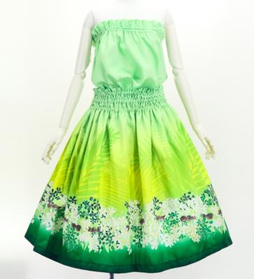 Hula Blouse & Pa'u Set-Up with Kukui Flower & Kukui Nut Lei Print / Luxury Collection / Light Green / J3194lgr