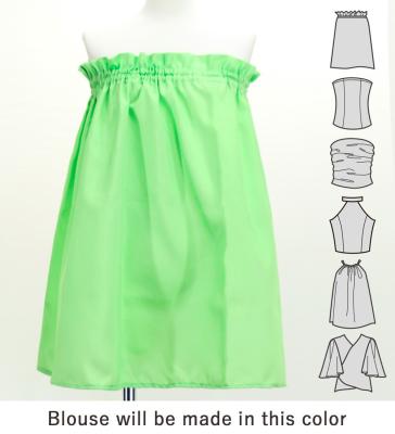 Hula Blouse & Pa'u Set-Up with Kukui Flower & Kukui Nut Lei Print / Luxury Collection / Light Green / J3194lgr