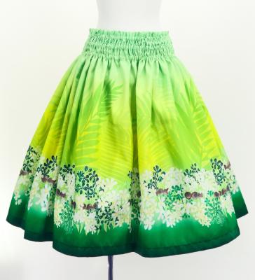 Hula Blouse & Pa'u Set-Up with Kukui Flower & Kukui Nut Lei Print / Luxury Collection / Light Green / J3194lgr