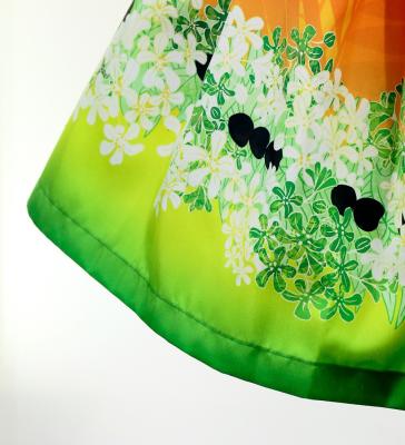 Hula Blouse & Pa'u Set-Up with Kukui Flower & Kukui Nut Lei Print / Luxury Collection / Orange / J3194or