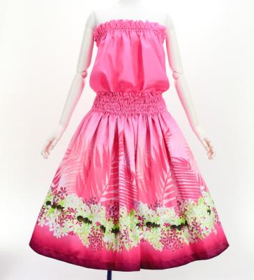 Hula Blouse & Pa'u Set-Up with Kukui Flower & Kukui Nut Lei Print / Luxury Collection / Pink / J3194pi