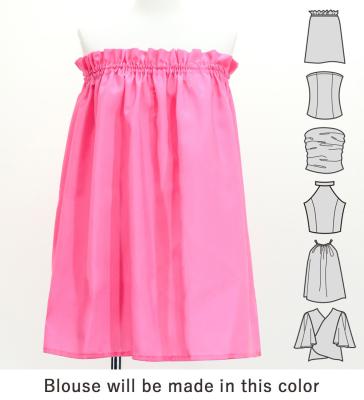 Hula Blouse & Pa'u Set-Up with Kukui Flower & Kukui Nut Lei Print / Luxury Collection / Pink / J3194pi