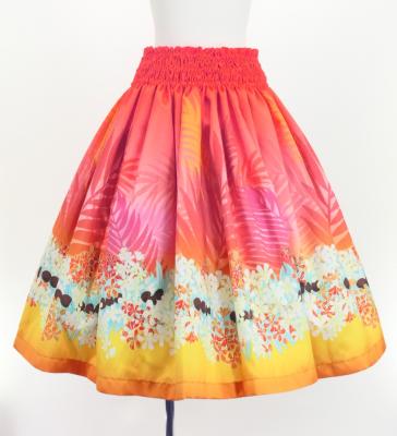 Hula Blouse & Pa'u Set-Up with Kukui Flower & Kukui Nut Lei Print / Luxury Collection / Red / J3194rd
