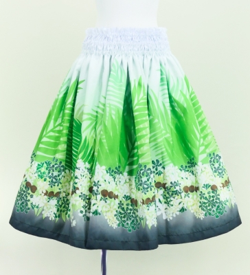Hula Blouse & Pa'u Set-Up with Kukui Flower & Kukui Nut Lei Print / Luxury Collection / White / J3194wh