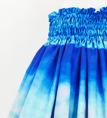 Hula Double Shantung Pa'u Skirt with Hawaiian Flower & Sea Print / Luxury Collection / J3195-7