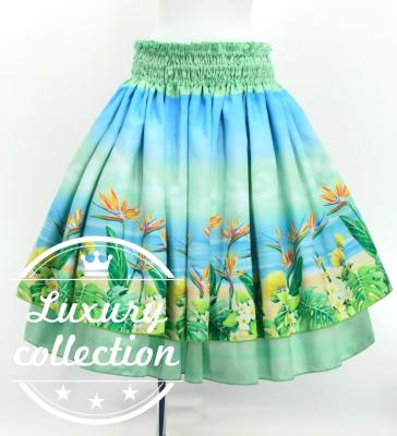 Hula Double Shantung Pa'u Skirt with Hawaiian Flower & Sea Print / Luxury Collection / J3195-5