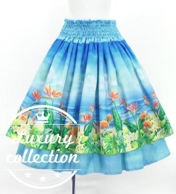 Hula Double Shantung Pa'u Skirt with Hawaiian Flower & Sea Print / Luxury Collection / J3195-6