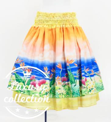 Hula Double Shantung Pa'u Skirt with Hawaiian Flower & Sea Print / Luxury Collection / J3195-4