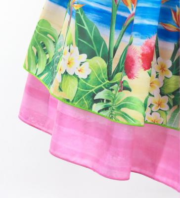 Hula Double Shantung Pa'u Skirt with Hawaiian Flower & Sea Print / Luxury Collection / J3195-2