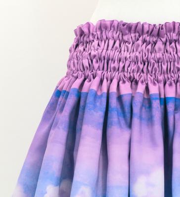 Hula Double Shantung Pa'u Skirt with Hawaiian Flower & Sea Print / Luxury Collection / J3195-1