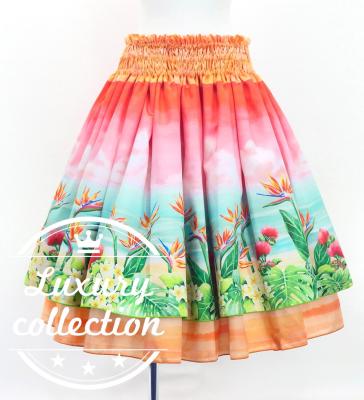 Hula Double Shantung Pa'u Skirt with Hawaiian Flower & Sea Print / Luxury Collection / J3195-3