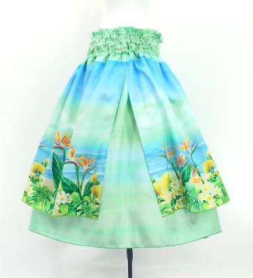 Hula Blouse & Double Pa'u Set-Up with Hawaiian Flower & Sea Print / Luxury Collection / J3196-5