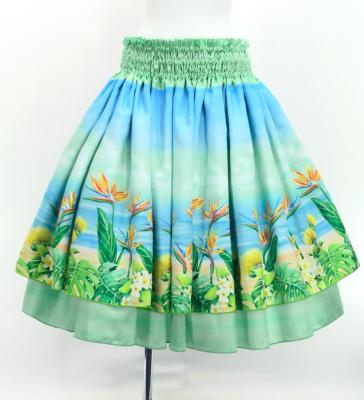 Hula Blouse & Double Pa'u Set-Up with Hawaiian Flower & Sea Print / Luxury Collection / J3196-5