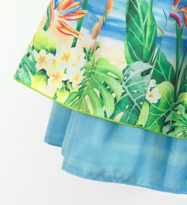 Hula Blouse & Double Pa'u Set-Up with Hawaiian Flower & Sea Print / Luxury Collection / J3196-6