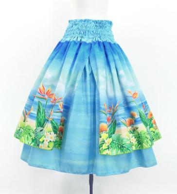 Hula Blouse & Double Pa'u Set-Up with Hawaiian Flower & Sea Print / Luxury Collection / J3196-6