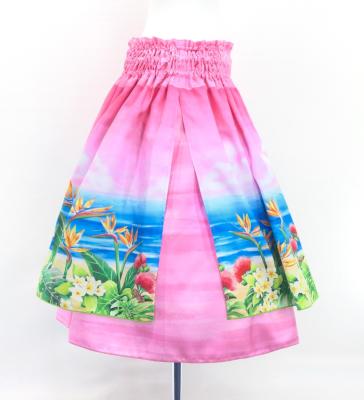 Hula Blouse & Double Pa'u Set-Up with Hawaiian Flower & Sea Print / Luxury Collection / J3196-2