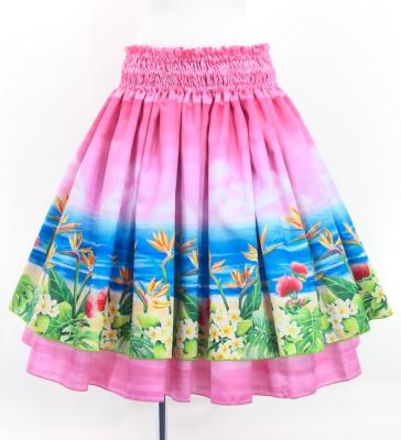 Hula Blouse & Double Pa'u Set-Up with Hawaiian Flower & Sea Print / Luxury Collection / J3196-2