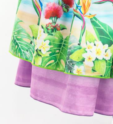 Hula Blouse & Double Pa'u Set-Up with Hawaiian Flower & Sea Print / Luxury Collection / J3196-1