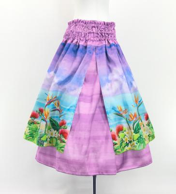 Hula Blouse & Double Pa'u Set-Up with Hawaiian Flower & Sea Print / Luxury Collection / J3196-1