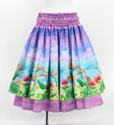 Hula Blouse & Double Pa'u Set-Up with Hawaiian Flower & Sea Print / Luxury Collection / J3196-1