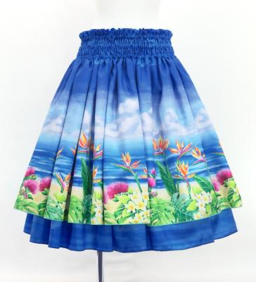 Hula Blouse & Double Pa'u Set-Up with Hawaiian Flower & Sea Print / Luxury Collection / J3196-8